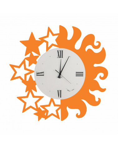 orologio da parete particolare Sole e Stelle colore arancio