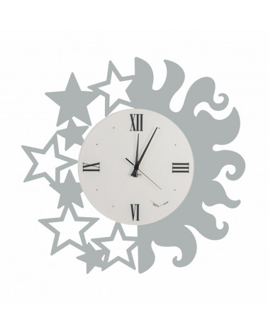 orologio da parete particolare Sole e Stelle colore argento