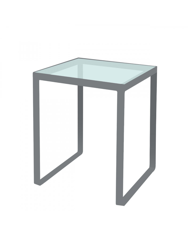 tavolino in ferro con ripiano in vetro colore ghisa