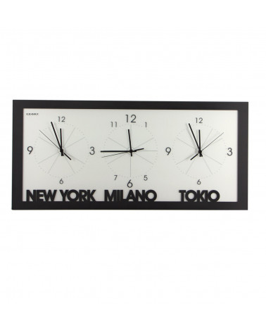 orologio da parete con fusi orari colore nero ora new york milano e tokyo