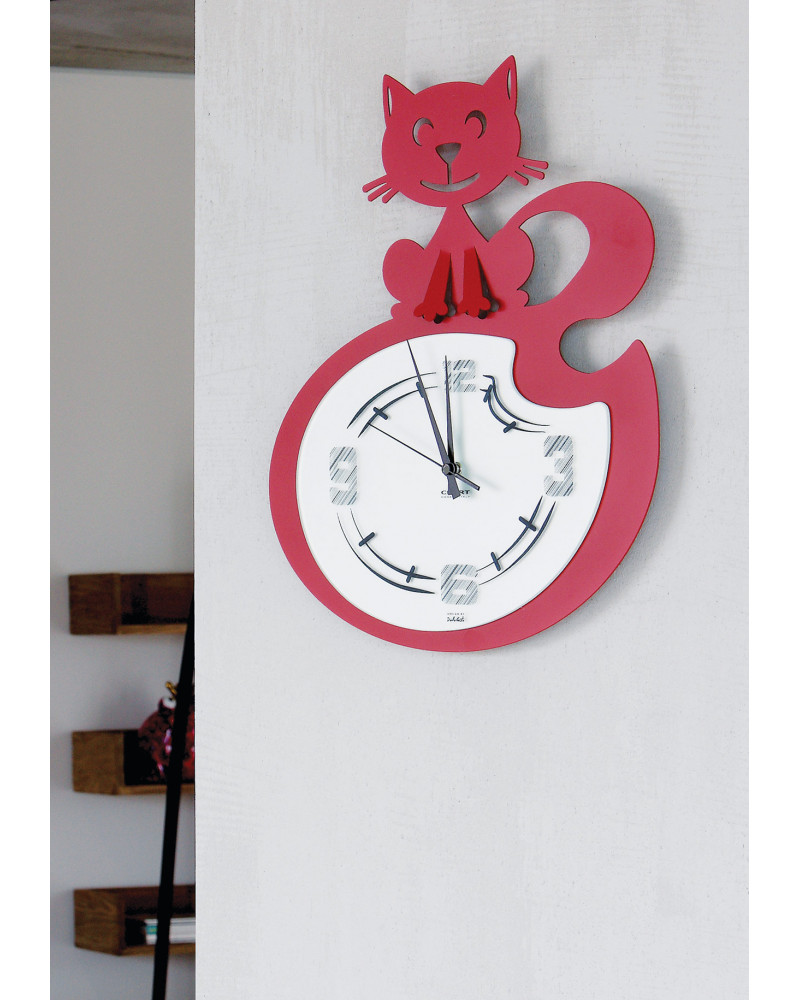 orologio da parete simpatico con gatto stilizzato colore rosso