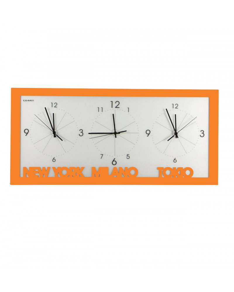 orologio da parete con fusi orari colore arancio