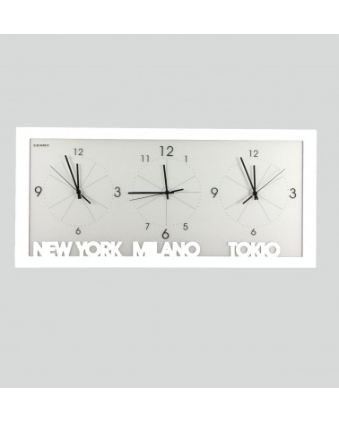 orologio da parete con fusi orari colore bianco