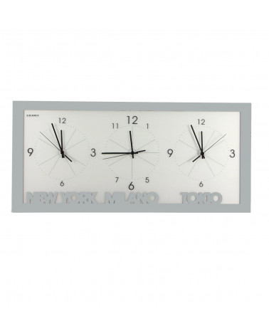 orologio da parete con fusi orari colore argento