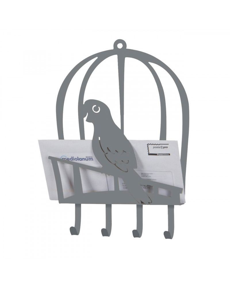 portalettere con portachiavi pappagallo in metallo colore ghisa