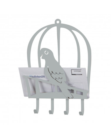 portalettere con portachiavi pappagallo in metallo colore argento