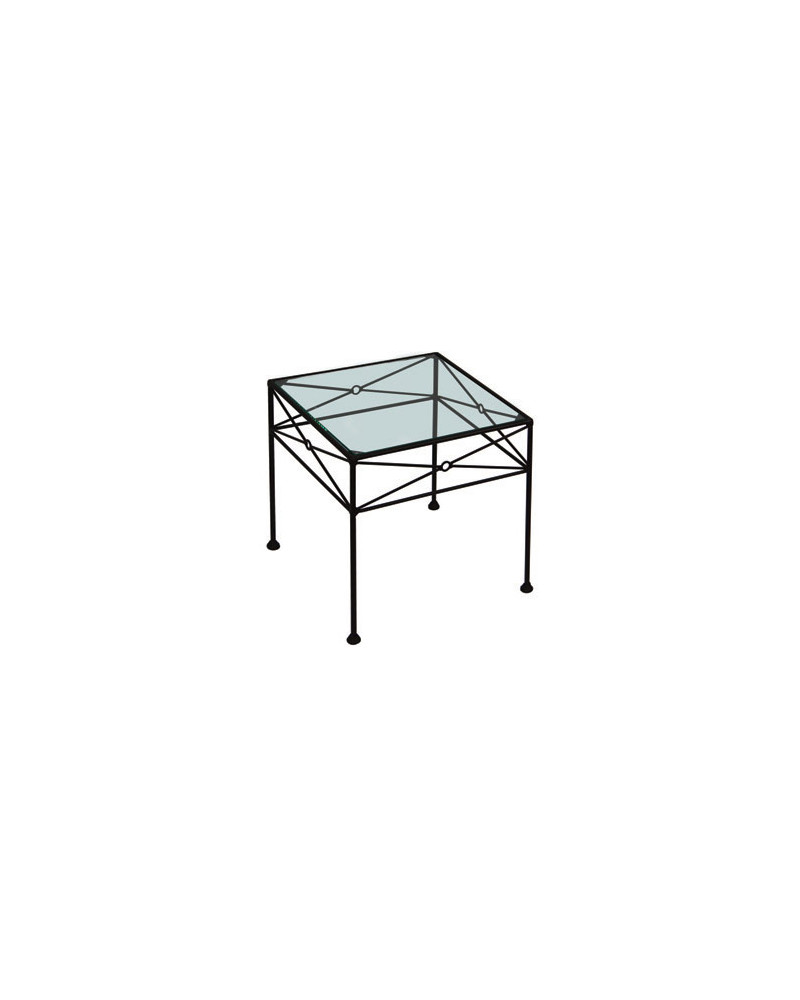 Tavolino in ferro battuto quadrato con cristallo